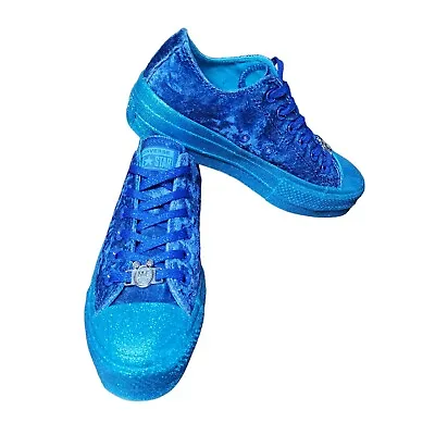 Size 7 Miley Cyrus X Converse Womens Velvet Blue Platform Sneakers Glitter Soles • $52.99