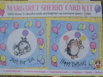 Cross Stitch Kit With Chart - Margaret Sherry Cat & Hedgehog Card Kit Makes 2 • £4.99