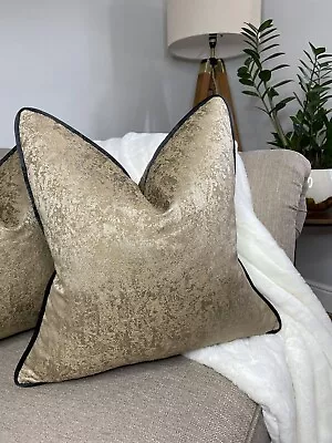 £37.99 • Buy Brass Gold Shimmer CUSHION COVER Contrasting Black Piping Luxury Home Interior