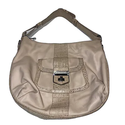 Judith Ripka Purse Tote Shoulder Hand Bag Mauve Beige Zip Close Leather QVC • $30