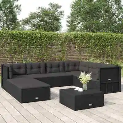 $658.99 • Buy Outdoor Sofa Set 8 Piece Lounge Setting Modular Sofa Black Poly Rattan VidaXL