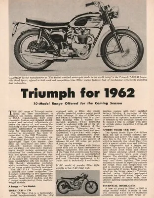 1962 Triumph Motorcycles -4-Page Vintage Motorcycle Article • $10.78