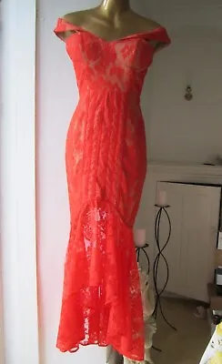 £22 • Buy Jarlo @ ASOS Size 8 R Red Bardot Top Floral Lace Fishtail Mermaid Midi Dress