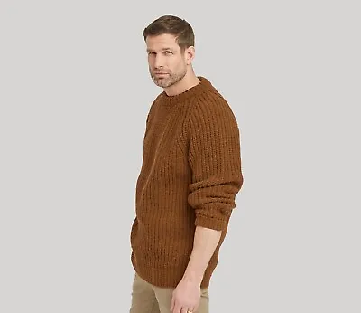 Chunky Wool Fisherman Crew Neck Jumper In Vicuna • $98.22