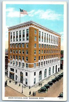 Muskegon Michigan Postcard Union National Bank Building Roadside C1920's Antique • $29.95