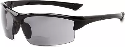 Cougar FS2 Sport Wrap .5-Rimless Bifocal Reading Sunglasses In Black&Grey(+2.00) • $19.95