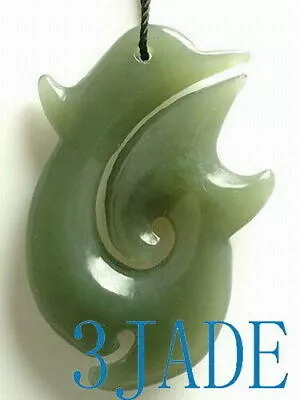 Natural Nephrite Jade Hei Matau Pendant Fish Hook Necklace NZ Maori  Pounamu • $24.99