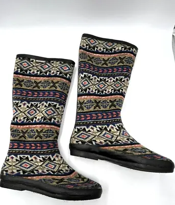MukLuks 9 40 Aubrey Knit Rubber Tall Rain Boots Southwestern Stripe • $21.24