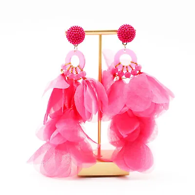 Hot Pink Long Prom Earrings Pink Elegant Earrings Women Earrings • $9.99