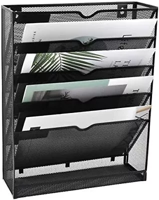 Mesh Wall File Organizer 5 Tier Vertical Mount Hanging Holder Magazine Rack With • $38.99