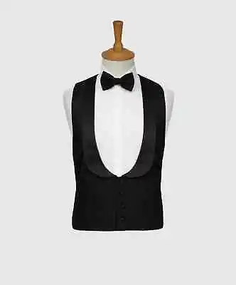 Mens Black Rounded Shawl Collar Waistcoat Tuxedo Formal Black Tie Suit Vest • £39.99