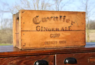 Vintage Cavalier Ginger Ale Wood Beer Crate Sign Bottle Box Detroit Michigan • $275