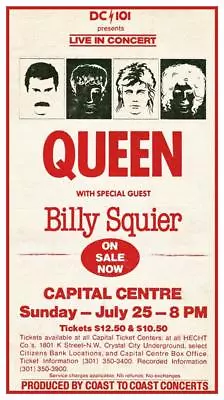 $16.94 • Buy Queen - POSTER - Live In Concert Print Billy Squier 1982 Maryland -  Hot Space