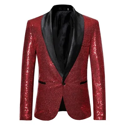 Elegant Men's Sequin Party Blazer Glitter Suit Coat For Nightclub (M 2XL) • £28.48
