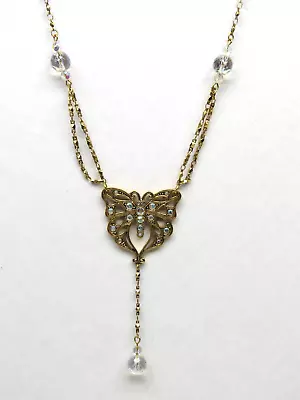 Vintage Avon Butterfly Aurora Borealis Gold Tone Necklace Dangle AB Pendant • $14.99