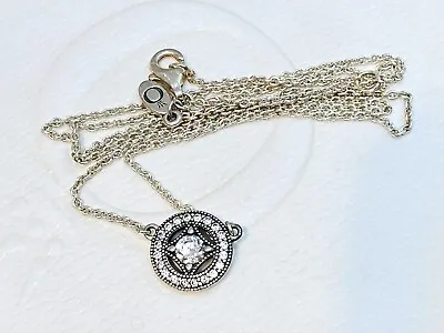 Authentic Pandora Vintage Allure Circle Collier Silver CZ Necklace Chain 590523 • $69