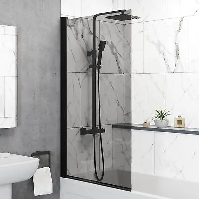£89.99 • Buy Over Bath Shower Screen Door 800mm Frameless Black Square 6mm Safety Glass Panel