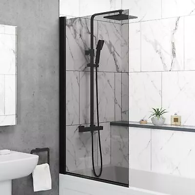 £89.99 • Buy Over Bath Shower Screen Door 800mm Frameless Black Square 6mm Safety Glass Panel
