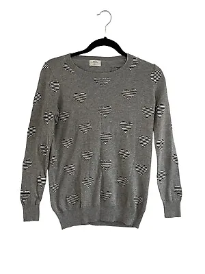 Madewell WALLACE Womens Sweater Gray Black Striped Hearts Pullover Size XS • $12.99