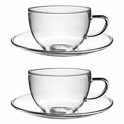 £13.99 • Buy Glass Cups And Saucers Cappuccino Tea Coffee Serving Cup Set 260ml X2