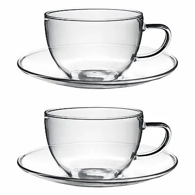 Glass Cups And Saucers Cappuccino Tea Coffee Serving Cup Set 260ml X2 • £15