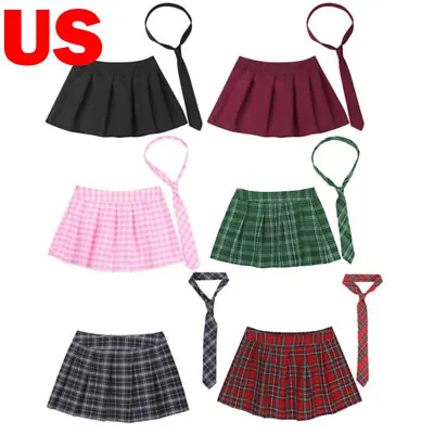 US Womens Pleated Mini Skirt Micro Short Dress Sexy Cosplay Skirts With Necktie • $11.06