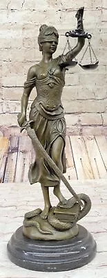 Hot Cast Bronze Sculpture Statue Lady Of Blind Justice Scales Sword Marble Nude • $124.50