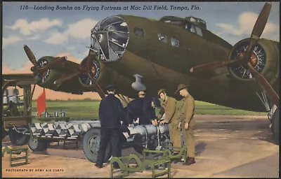 Soldiers Loading Bombs On Flying Fortress At Mac Dill Field Tampa Florida Linen • $6.65