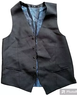 Simon Carter Wool Waistcoat Mens 40R Grey Blue Paisley Lining Smart Formal • £9.99