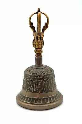  Tibetan Bronze Dorje Vajra Prayer Bell Buddhist Mantra Embossed 7  Brass • $30