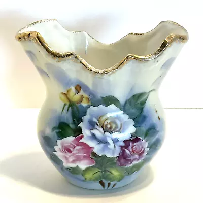 Vintage Ucagco Ceramic Vase Hand Painted Flowers Roses With Gold Rim Cottagecore • $21.95