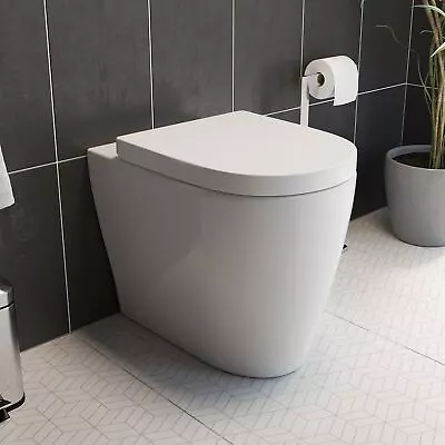 £129.97 • Buy BTW Back To Wall Toilet Pan Curved Modern Top Mounted Soft Close Seat White NDT