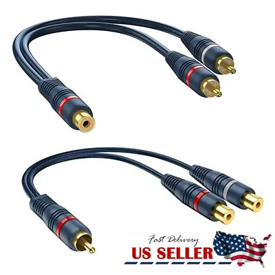 RCA 1 Female To 2 Male RCA 1 Male To 2 Female Audio Y-Converter Splitter Adapter • $7.99