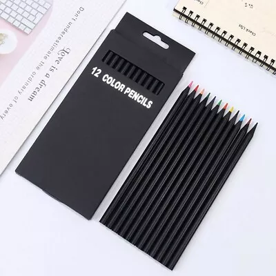 12 Colouring Drawing/Art Pencils For Adults & Kids (Black Wood) • £4.50