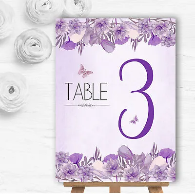 Cadbury Purple & Lilac Watercolour Floral Wedding Table Number Name Cards • £5.56