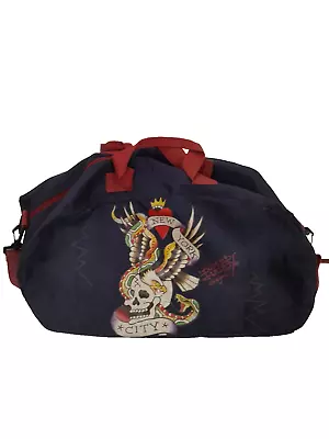 Don Ed Hardy Designs New York Heart Skull Eagle Duffel Gym Bag Navy Tattoo • $19.01