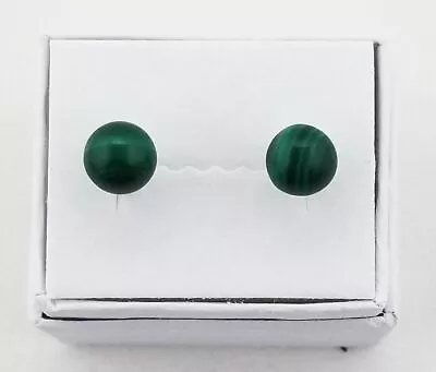 Malachite 14K EARRINGS 6mm Round Ball Stud Yellow Gold Post Vintage GE16 • $39.99