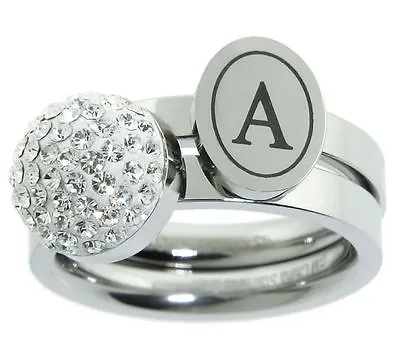 QVC Steel By Design Stainless Steel Set Of 2 Crystal Initial Letter Stack Ring  • $27.73