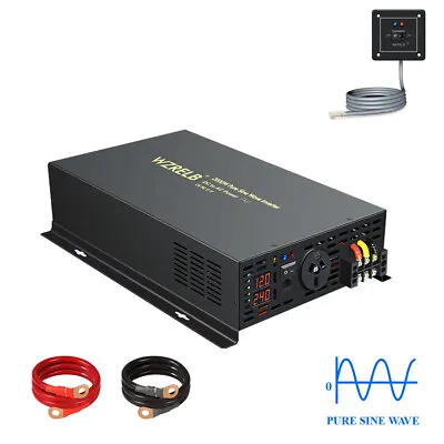 WZRELB Pure Sine Wave Inverter 12V To 230V Wired Switch Continuous 2000W Power • £235