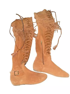 Colin Stuart Y2K Victoria’s Secret Knee Suede Bohemian Lace Up Fringe Boots 7 • $69