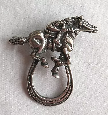 Vintage Sterling Silver Horse Jockey Racing Brooch Pin Derby Jewelry Holder NICE • £44.64