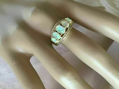 4CT Oval Cut Fire Opal & Diamond Art Deco Vintage Ring 14k Yellow Gold Finish • $114.69