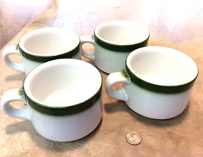 4 Awesome Sterling Vitrified China Heavy Restaurantware Green White Mug Cups H-7 • $16.95