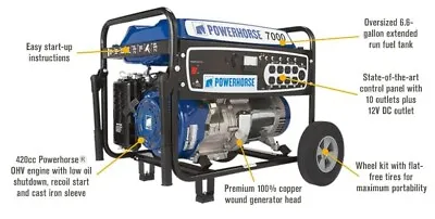 Powerhorse Portable Generator — 7000 Surge Watts Eight 120V 20 Amp Outlets • $400