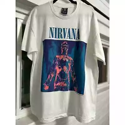 Nirvana Silver 1993 T-shirt Vintage Reprint Giant Tag Single Stitch • $79