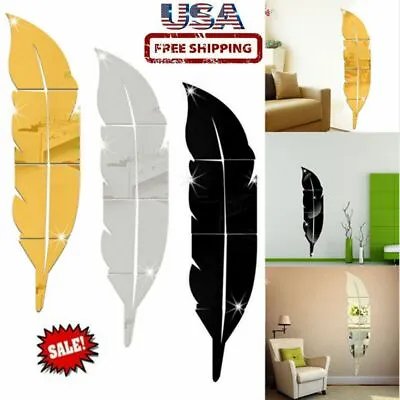 3D Removable Feather Mirror Home Room Decal Vinyl DIY Art Stickers Wall Decor • $7.80