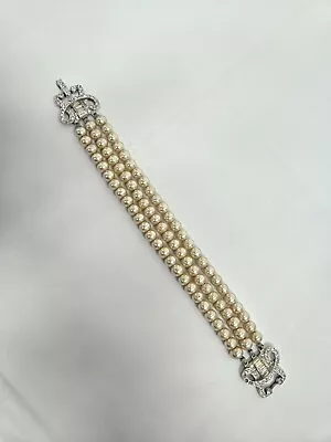 Vintage Pearl Rhinestone Bracelet 3 Strand Multi Strand  • $19.95