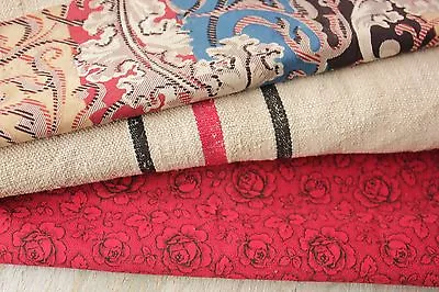 Antique French Fabric Vintage Material PROJECT BUNDLE Red Black  • $74