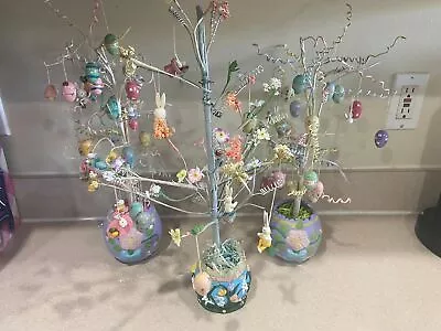 Bundle Of 3 Vintage Easter Trees With Wooden Ornaments • $67.99