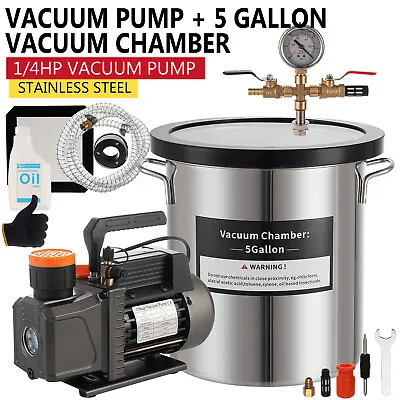 5 Gallon Degassing Vacuum Chamber With 3.5CFM Vacuum Pump 1/4HP Single Stage • $135.90